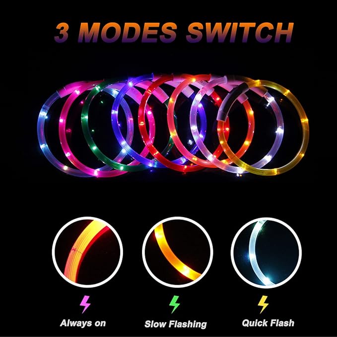 Dog Collars Light Up USB Rechargeable for Night Walking,Durable LED Dog Collar with 3 Modes Switch,Adjustable Lighted Dog Collar for Small Medium Large Dog