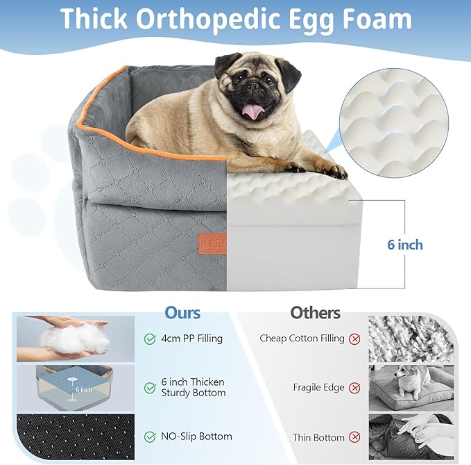 Dog Car Seat for Small Medium Dogs, Memory Foam Dog Booster Car Seat for Pets Under 35 lbs, Anti-Slip Pet Carseat with 2 Adjustable Leashes, Elevated Dog Travel Bed with Storage Pockets