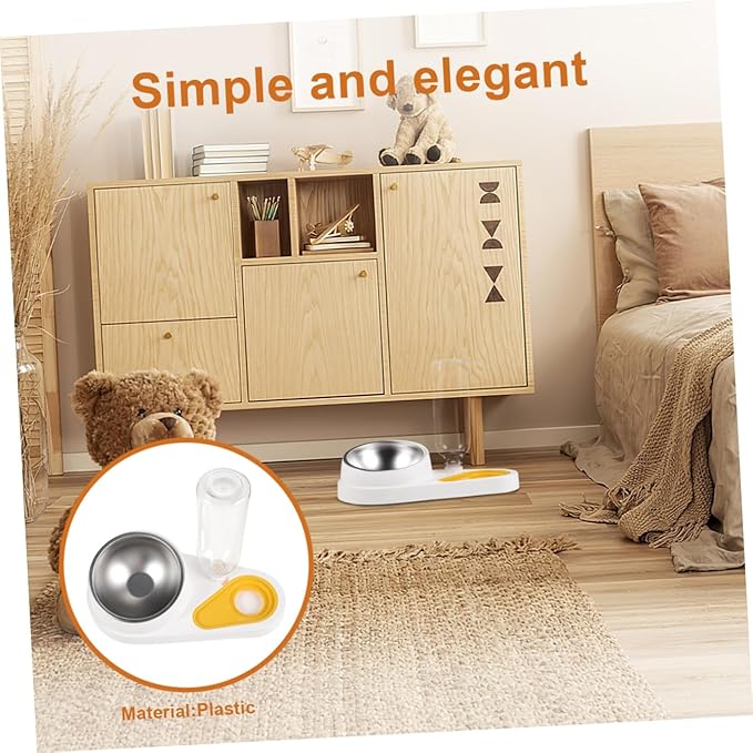 BESTonZON Automatic Dog Feeder and Water Bowl 2-in-1 Anti-Skid Pet Food and Drinking Bowl White Small Animal Feeder Suitable for Puppies and Cats