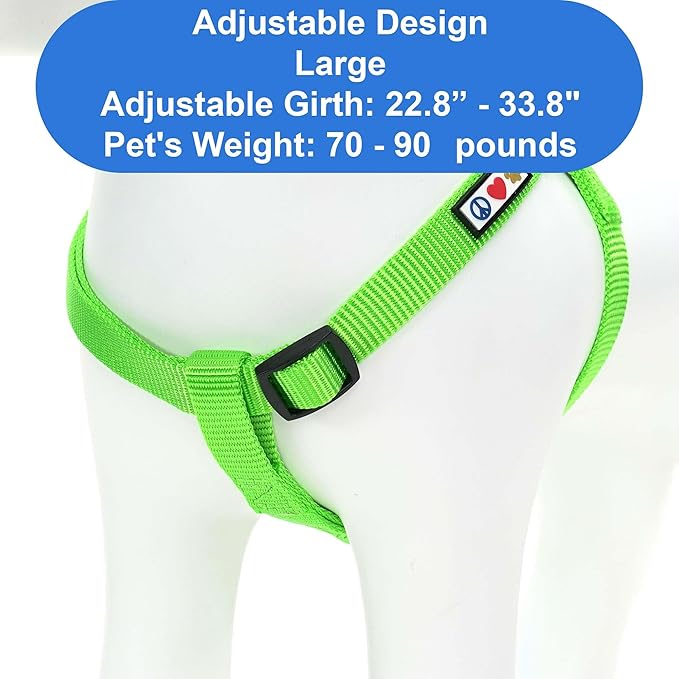 Pawtitas Personalized Dog & Puppy Harness Large Green Custom ID Tag Adjustable No Pull Vest