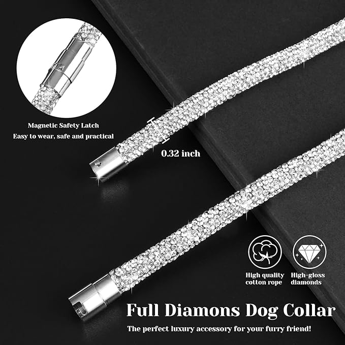 Stylish and Luxurious Diamond Dog Collar,Magnetically Absorbent Clasp,Full Diamond Design,Perfect for Wedding and Everyday Walking - Studded with Diamons Necklace Collar for Large Dogs,24''