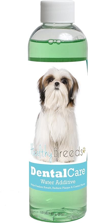 Healthy Breeds Dog Dental Care Water Additive for Shih Tzu - Helps Freshen Breath, Reduce Plaque & Control Tartar - Mint Flavor - 8 oz