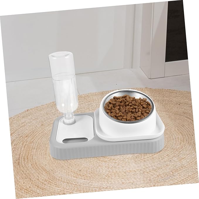 HANABASS Automatic Pet Feeder and Water Dispenser Set Removable Bowls for Food and Water Non-Spill Design for Cats and Dogs Easy to Clean and Refill Grey and White