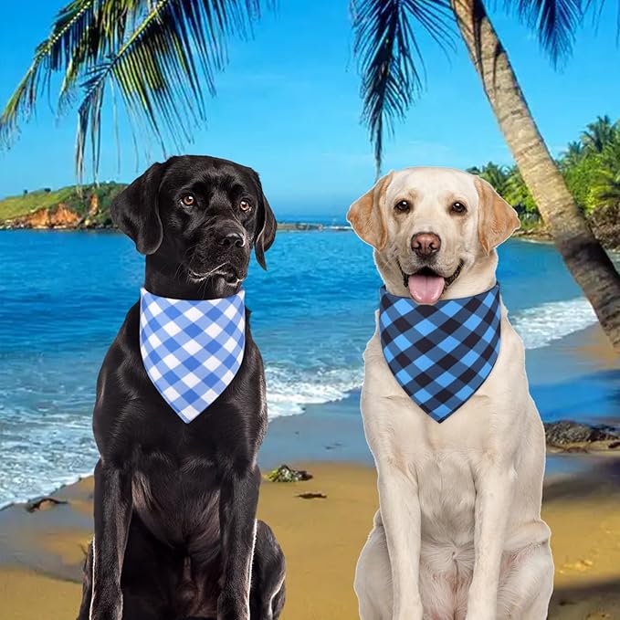 Dog Bandanas Boy Small 2PCS, Summer Spring Blue Scarf, Durable Triangle Reversible Bibs Handkerchief for Puppy Pet