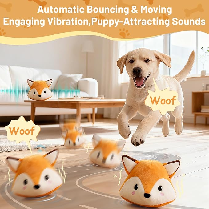 Automatic Puppy Toy for Anxiety & Boredom Relief - Self-Moving, Bouncing & Vibrating with Sound for Mental Stimulation | Rechargeable, Chew-Resistant for All Breed Sizes