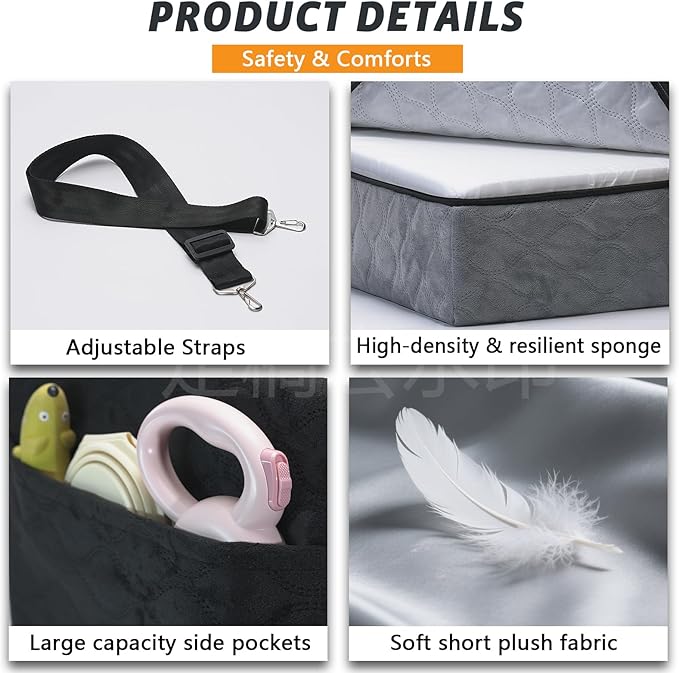 Dog Car Seat for Small/Medium Dog/Cat up to 60 lbs Memory Foam Pet Booster Seat with Detachable Washable Cover Travel-Safe Car Bed with Safety Belt/Storage Pockets Easy to Install