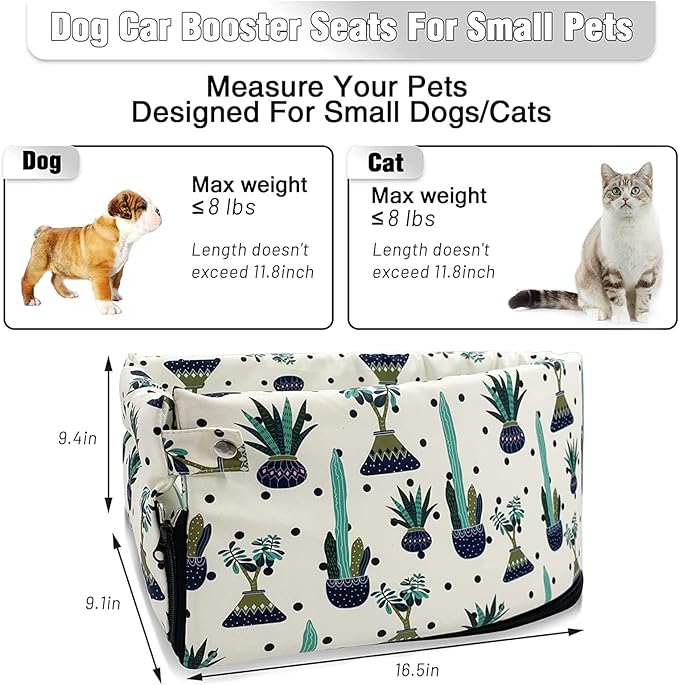 Dog Car Seats for Small Dogs, Dog Cat Car Booster Seat on Car Armrest Console Dog Car Seat Interactive Pet Car Carrier Bed for Small Pets,Safety Tethers Included, Suitable for Most Car