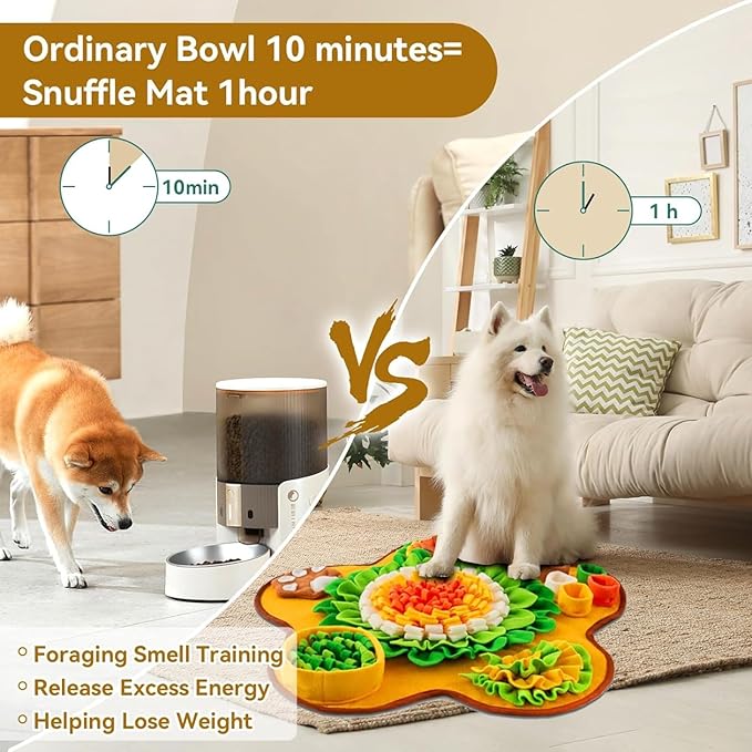 Orange Snuffle Mat for Dogs Pet Treats Feeding Mat for Small/Medium Breed Dogs,Non-Slip/Portable/Durable Interactive Dog Puzzle Toys,Foraging Skills & Encourages Nose-Work