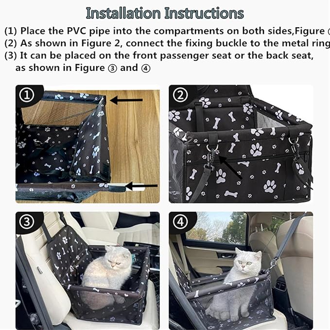 ASkinds Dog Car Seat Puppy Portable Pet Booster Car Seat with PVC Support Pipe, Anti-Collapse Elevated Car Seat for Small to Medium Dogs Cats Pets(Black)