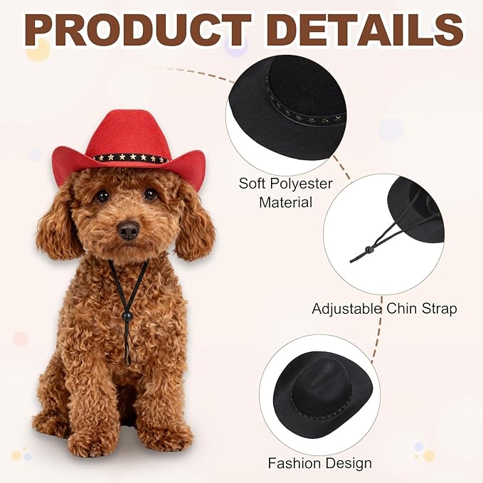 Dog Cowboy Hat, Mini Cowboy Hat for Pet with Chin Strap Adjustable Cosplay Cap, (Black, S), Intended for Dogs and Cats/Halloween Costume/Party Decoration
