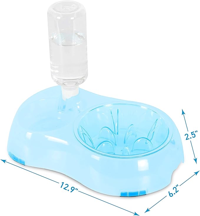 Slow Feeder Bowl, Elevated, Double Transparent for Cats, Small Dogs, Pet Automatic Water Feeder with Water Bottle