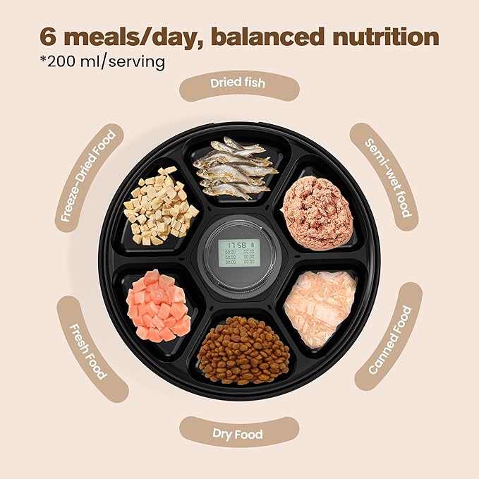 Automatic Cat Feeder Wet Food: Cordless Dog Foods Dispenser - Small Pet Fresh Food Refrigerated Container with 2 Ice Packs - Programmable Timer AA Battery Powered Kitten Feeding - 6 Meals Per Day
