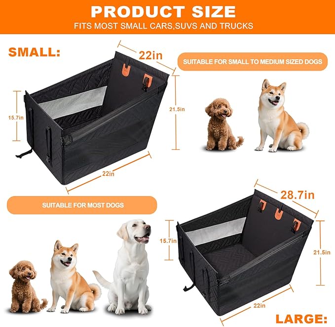 Dog Car Seat for Large Medium Dogs with Seat Belt, Waterproof Dog Car Seat, Pet Bed for Cars Hammock with Storage Pocket(Grey)