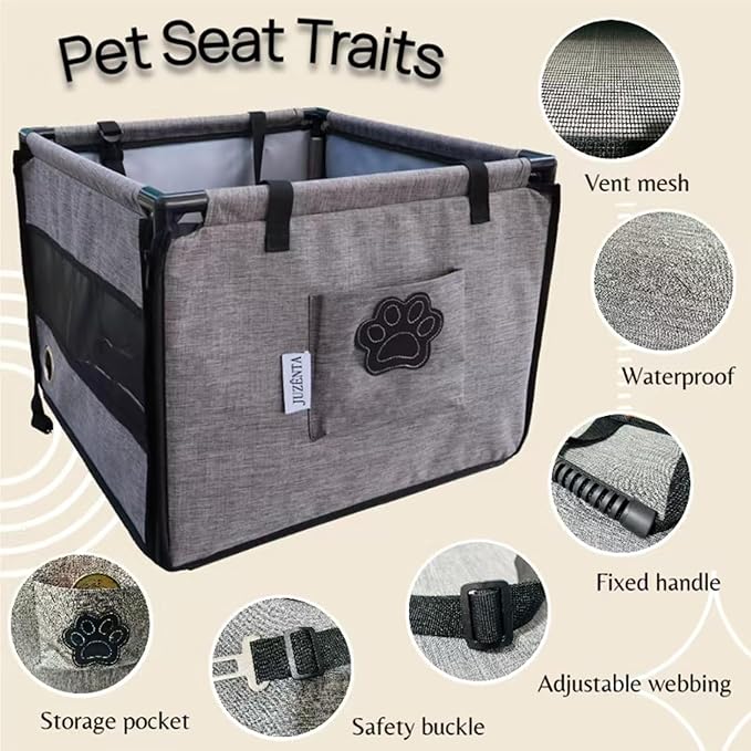 Dog Car Seat for Small to Medium Dogs Under 33lbs, Sturdy Pet Booster Car Seat Travel Carrier with Storage Pockets & Leash Detachable Washable Cover for Cars, SUVs, and Trucks