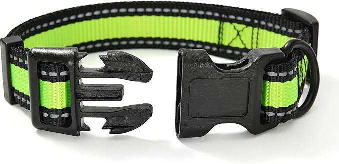 Mile High Life Dog Collar | Nylon Reflective Dog Collars | Light Weight Puppy Collars | Lime Green Dog Collars for Medium Dogs (Lime Green, Medium)