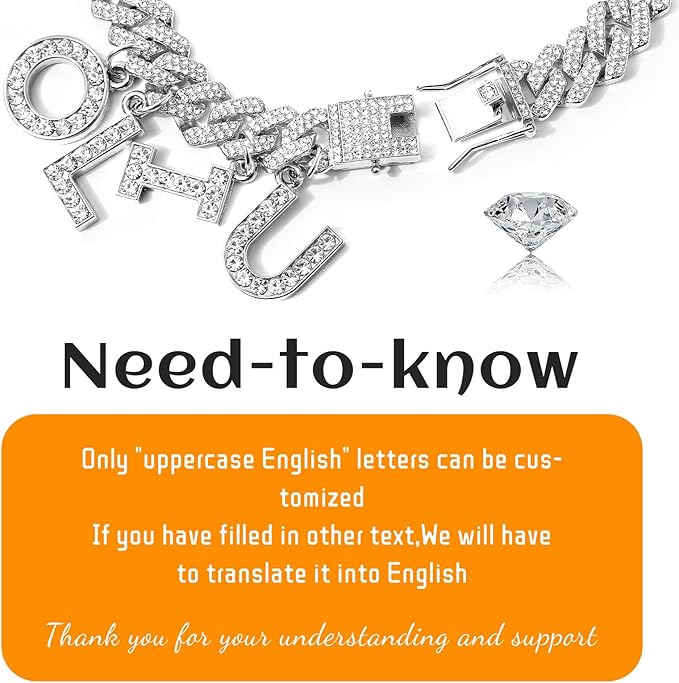 MUMUPET Custom Dog Collar Chain Golden Diamond Name Letters Cuban Style Collar Jewelry Secure Buckle Small Medium Dog Accessories