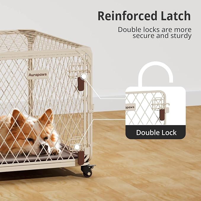 Dog Crate, 30 Inch Diamond Mesh Enhanced Dog Kennel with 4 Lockable Wheels, Removable Tray, Metal Cage Dog Crates for Medium, Small Dogs, Pets up 70 lbs, Ideal for Indoor Outdoor Use