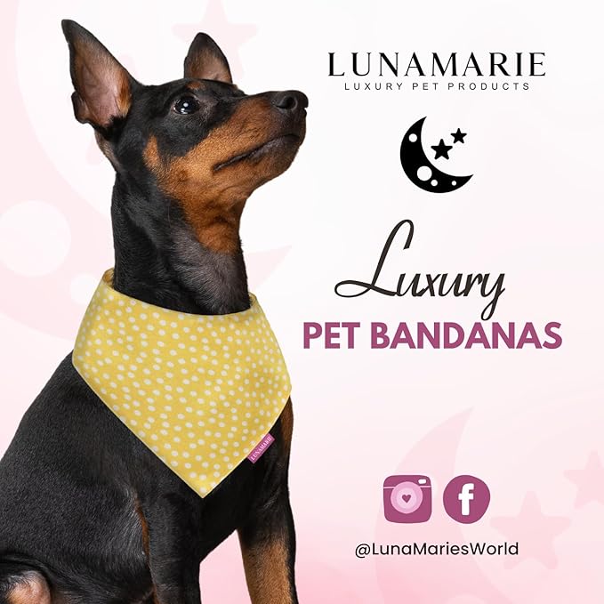 LunaMarie - Luxury Dog Bandanas - Puppy Bandanas Cat Accessories | Premium & Silky Fabric | 100% Handmade Quality | Custom Shape Dual Layered Reversible Small, Medium, Large Cat Scarf (Sophie, Medium)