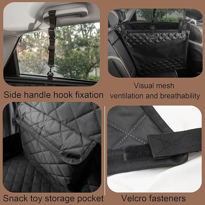 Dog Car Seat, Waterproof Pet Car Back Seat for Large Medium Dogs, Carseat for Dogs with Hard Bottom, Foldable Dog Carseat for Cars, Trucks and SUVs (Black, L)