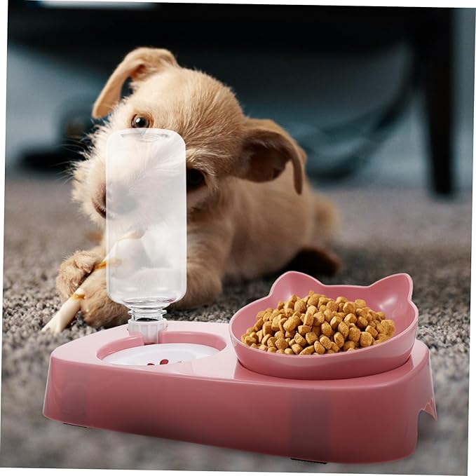 Sosoport Automatic Cat Food and Water Set Non-Slip Base Detachable Bottle Pet Feeder Dispenser for Dogs and Cats