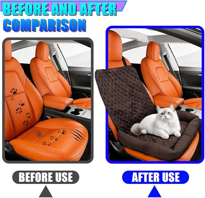 Dog Car Seat, Waterproof Pet Auto Safety Front Seat Cushion, Soft Multifunctional Puppy Car Seats Cover, Universal Washable Vehicle Travel Accessories for Small to Medium Dogs (Coffee)