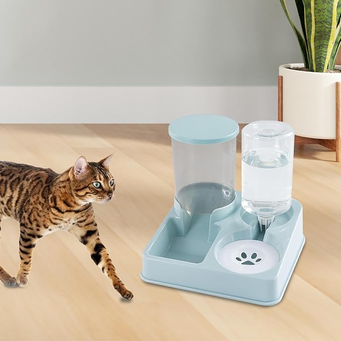 Pet Feeder and Water Dispenser Cat and Dog Bowl with Automatic Water Filling System, 1L Water and 0.75kg Food Capacity, Removable Design for Easy Cleaning- Green