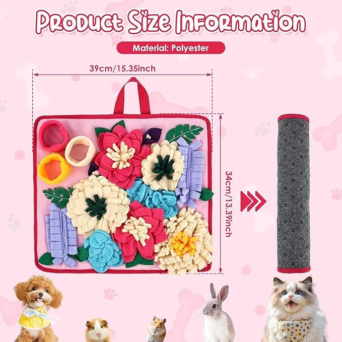 Snuffle Mat for Dogs - Folding Foraging Dispenser Base, Puppy Snuffle Mat, Soft Fabric Material, Interactive Nose Work Toy, for Training Feeding Licking Sniffing Digging Exercise Indoor Enrichment