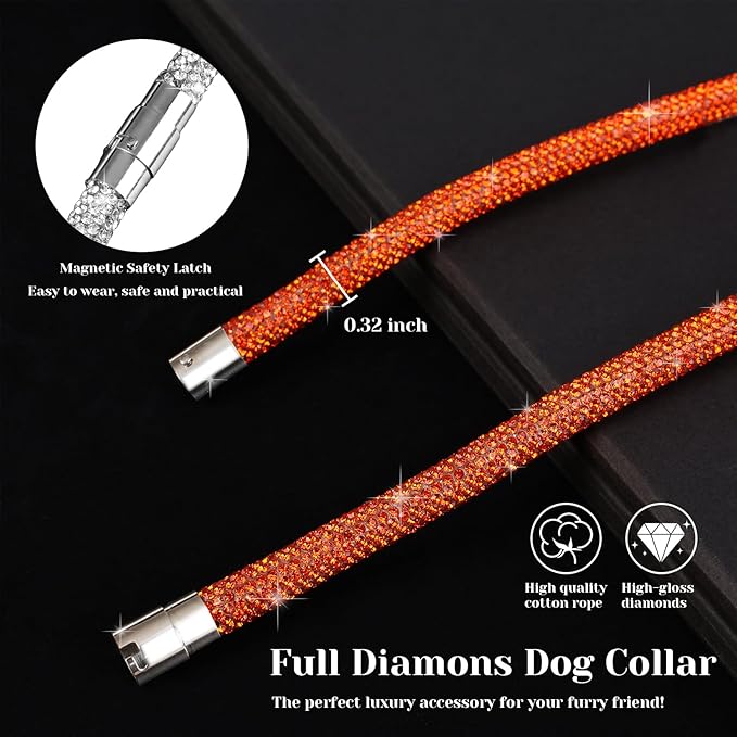 Stylish and Luxurious Diamond Dog Collar,Magnetically Absorbent Clasp,Full Diamond Design,Perfect for Wedding and Everyday Walking - Rose Red Diamons Necklace Collar for Medium Dogs,16''