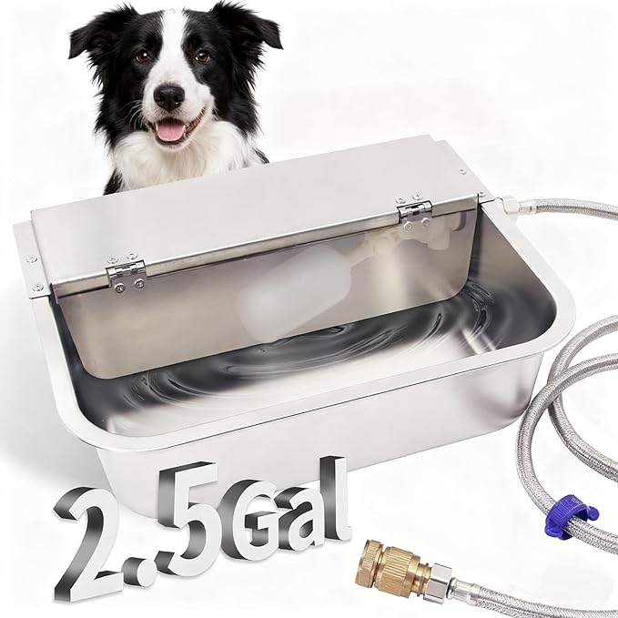 Automatic Dog Water Dispenser,Stainless Steel Water Bowl for Outdoor,Large Animal Drinking Water Bowl with Auto Self Filling for Livestock.(2.5Gallon)