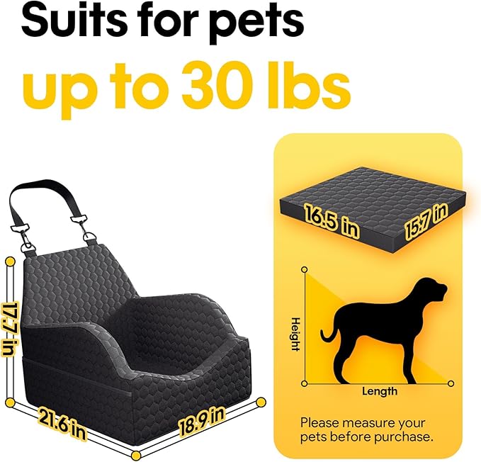 Dog Car Seat for Small Medium Dogs, Memory Foam Dog Booster Seat Elevated Cushion Seat for Dogs Under 30 lbs Pet Car Seat Travel Bed