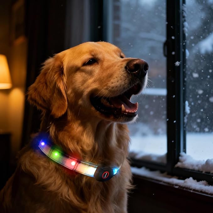 Light Up Dog Collar, LED Dog Collar Glow in The Dark - USBC Rechargeable, 3 Flashing Modes Adjustable Glow Collar, Safety Fashionable Cute Dog Light Up Collars for Medium Large Dogs White