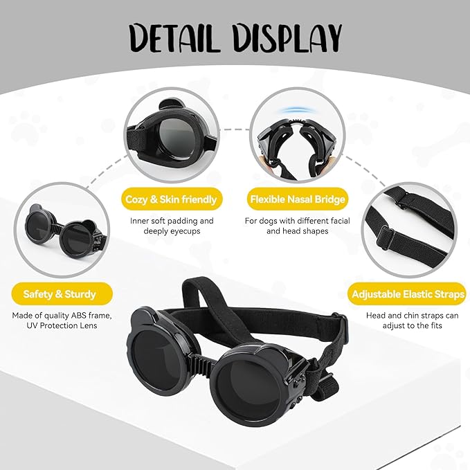 Extra Small Dog Helmet with Cute Dog Goggles, Protects Eyes & Head from Impact, Ideal for Puppy Riding/Outdoor Activities/Halloween Cosplay, Black