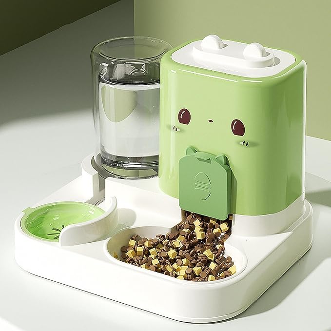 2 in 1 Automatic Pet Feeder with Detachable Water Dispenser Portable Travel Supply for Small Dogs- Green
