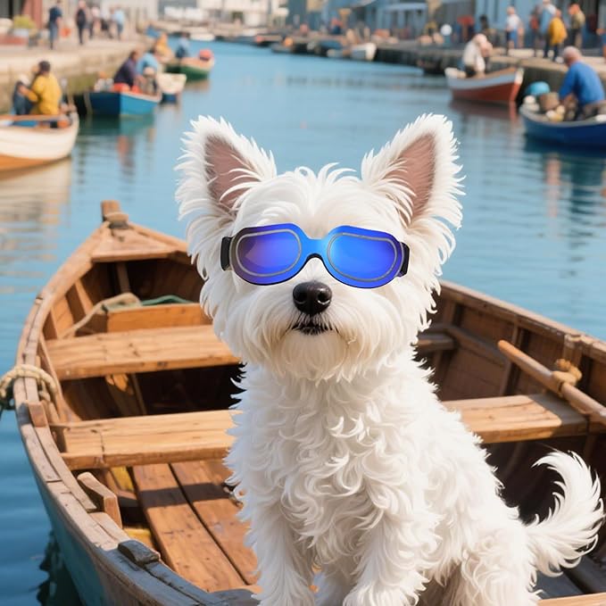 Namsan Dog Goggles Small Breed, Anti-UV Sunglasses for Dogs Small Breeds, Windproof Riding Dog Eye Protection, Yorkie Glasses with Elastic Straps, Easy Put-on/Adjustable, Bright Blue