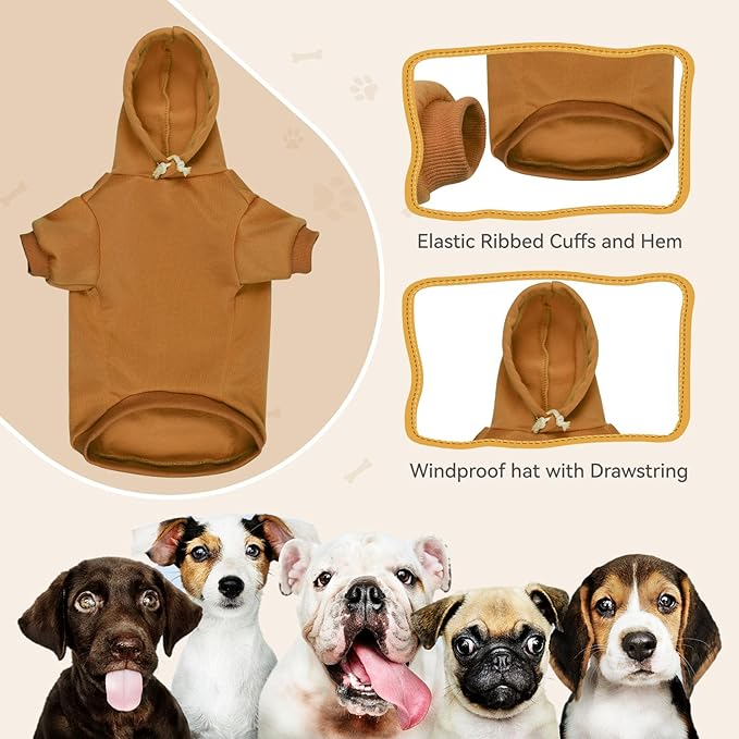Dog Hoodie Dog Sweaters for Small Dogs Solid Soft Brushed Fleece Pet Clothes Pet Hoodie Sweatshirt with Pocket(Coffee-XS)