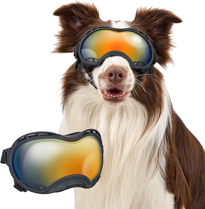 OneTigris Dog Goggles, Dog Sunglasses for Large Dogs with Adjustable Strap UV Protection, Windproof, Suitable for Medium Large Breed, Dogs Eyes Protection