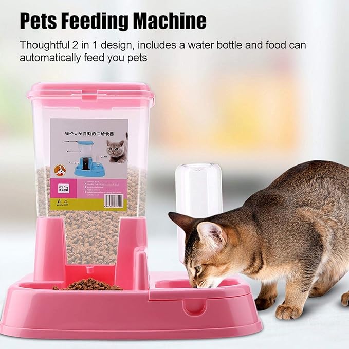 EVTSCAN Automatic Cat Feeder, Timed Cat Feeder with Desiccant Bag for Dry Food, Suitable for Small/Medium Pets (粉色)