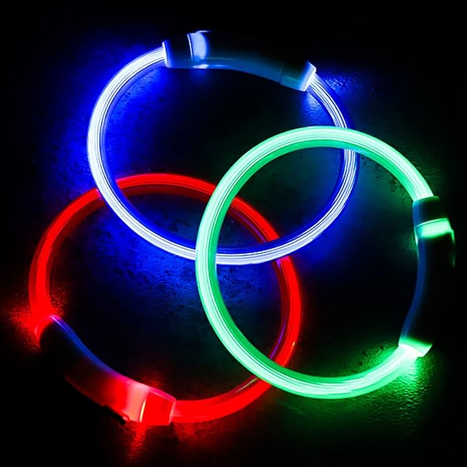 Light Up Dog Collar, Dog Collar Light LED Dog Collar Rechargeable Rechargeable Flash Dog Necklace Light in The Dark Dog Collar Lighted Dog Collar for Large Medium Small Dogs