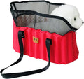 Dual-Purpose Dog Carrier Car Booster Seat for Small Medium Pet Ventilated Mesh Safety Leash All Season Use Soft Detachable Washable (Red, One Size)