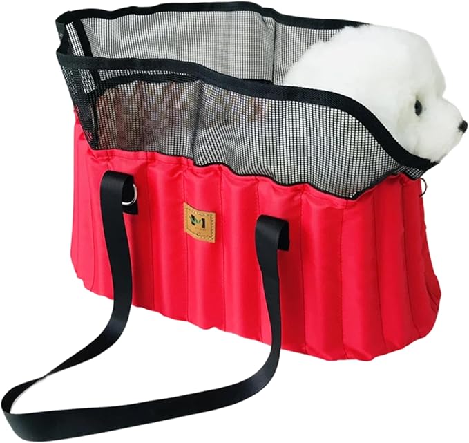 Dual-Purpose Dog Carrier Car Booster Seat for Small Medium Pet Ventilated Mesh Safety Leash All Season Use Soft Detachable Washable (Red, One Size)