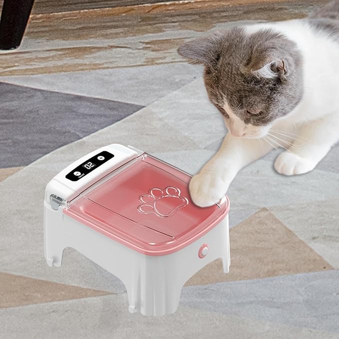Automatic Timed Pet Feeder with Auto Open Close Lid, Programmable 0-99 Hour Timer, USB Charging for Cats Dogs, 6.50x9.06x4.33inch-