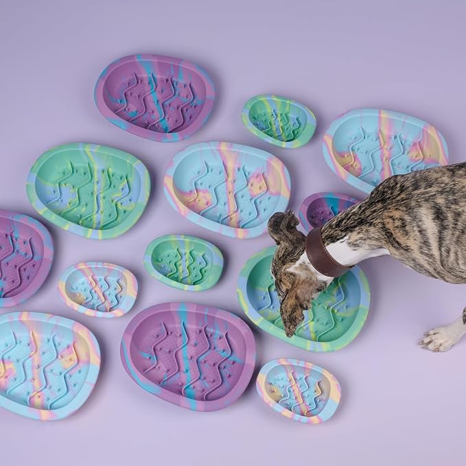 CHEWFFON Interactive Dog & Cat Lick Mat Bowls, BPA-Free Silicone Dog Slow Feeder Bowl with Suction Cups, Non Slip Food Bowl for Dogs and Cats, Reduces Boredom, Dishwasher Safe, Cotton Candy
