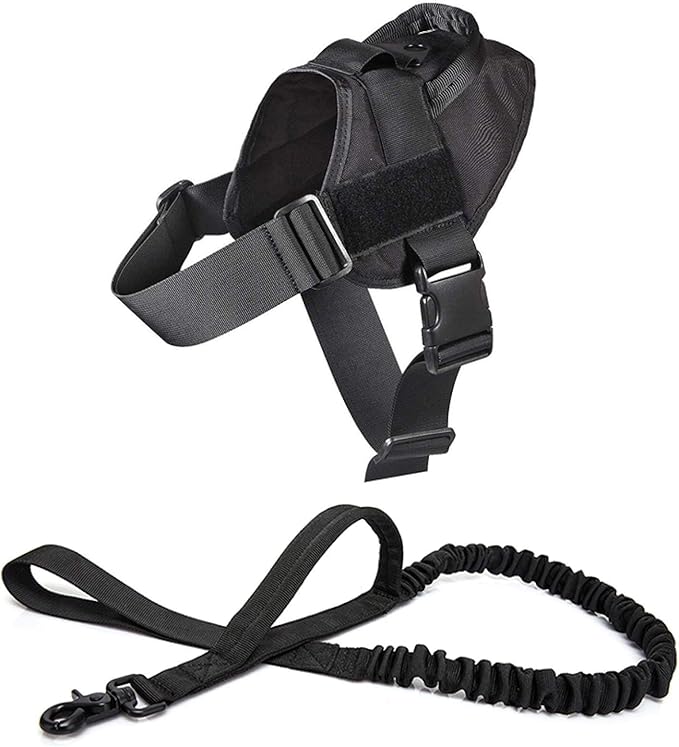 Dog harness adjustable nylon pet dog collar vest rubber band dog leash for small and large dogs German shepherd L BlackHsLeash
