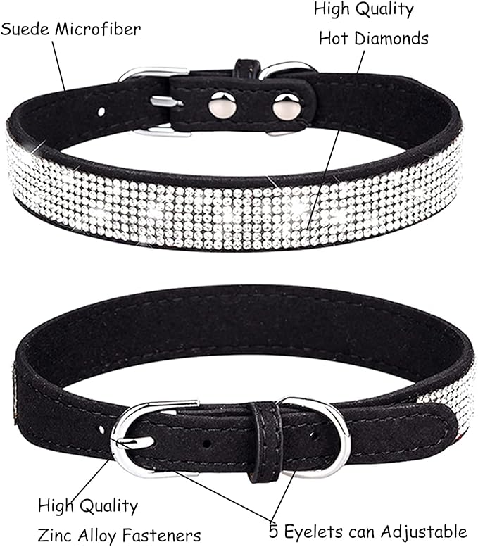 Cute Dog Collar with Bling Rhinestone, Fancy Crystal Diamond Glitter Pretty Jewel Soft Cat Collars for Small Medium Large Breed Dogs Girl Female Pet Puppy Kitten Terrier (XXS, Black)