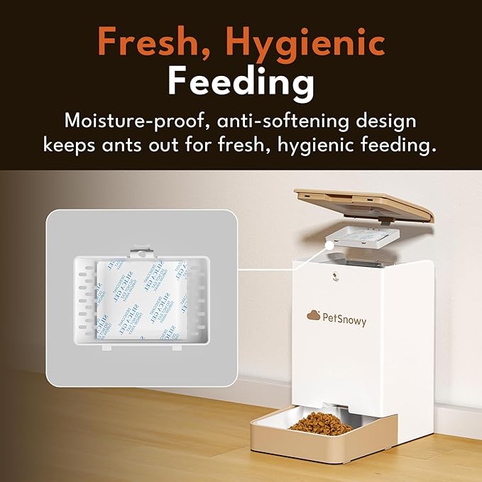 PetSnowy Snow+ Automatic Cat Feeder, Wi-Fi Enabled Automatic Cat Food Dispenser with APP Control, 4L Automatic Dog Feeder with Dual Power Supply, 1-10 Meal Per Day