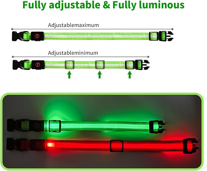 LED Dog Collar Light Up with 2025 Bright Beads & 300mAh Battery, Type-C Rechargeable Waterproof Dog Collar, 3 Flash Mode 15H for Night Safety, Adjustable Nylon Glow Collar for Small Medium Large Dogs