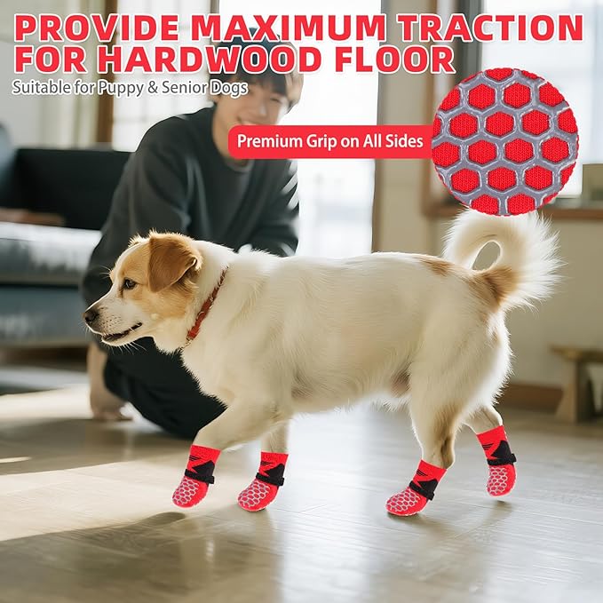 KOOLTAIL Dog Socks for Hot/Cold Pavement, Breathable & Warm Dog Socks to Prevent Licking Paws, Non Slip Pet Boots & Paw Protectors for Hardwood Floor,Grippy Shoes for Large Senior Dogs