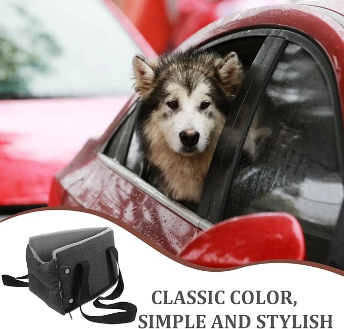 Dog Car Seat for Pets Portable Center Console Travel Seat for Dogs and Cats Soft Design for Easy Cleaning Deep Grey