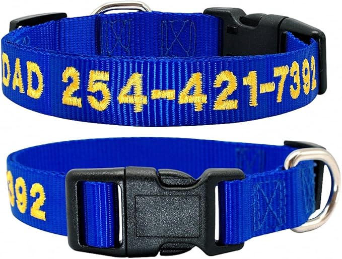 Custom Dog Collar Personalized Embroidery Cat Puppy Collar Nylon Pet Collars Engrave DIY Phone Name ID for Small Big Large Dog Blue S
