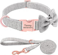 Fashion Personalized Dog Collar Custom Nylon Dog Collars Engraved Name ID Adjustable for Small Medium Large Dog Chihuahua Bownot Set Grey S